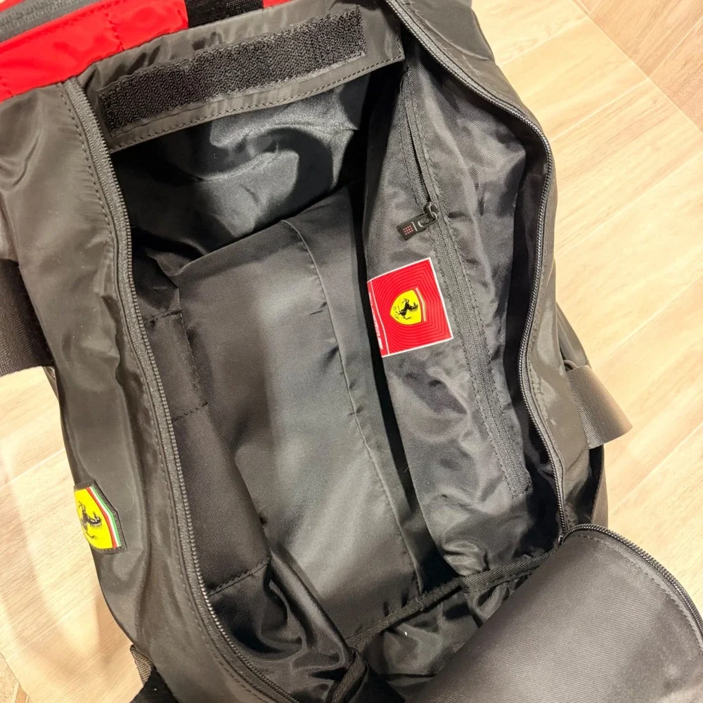 Ferrari Duffel Bag Mens OS Black Red Excellent Scuderia Nylon Travel Gym Bag